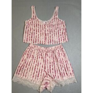 Victoria's Secret Womens Pink Top And Shorts Two Piece Pajama Set Size Medium